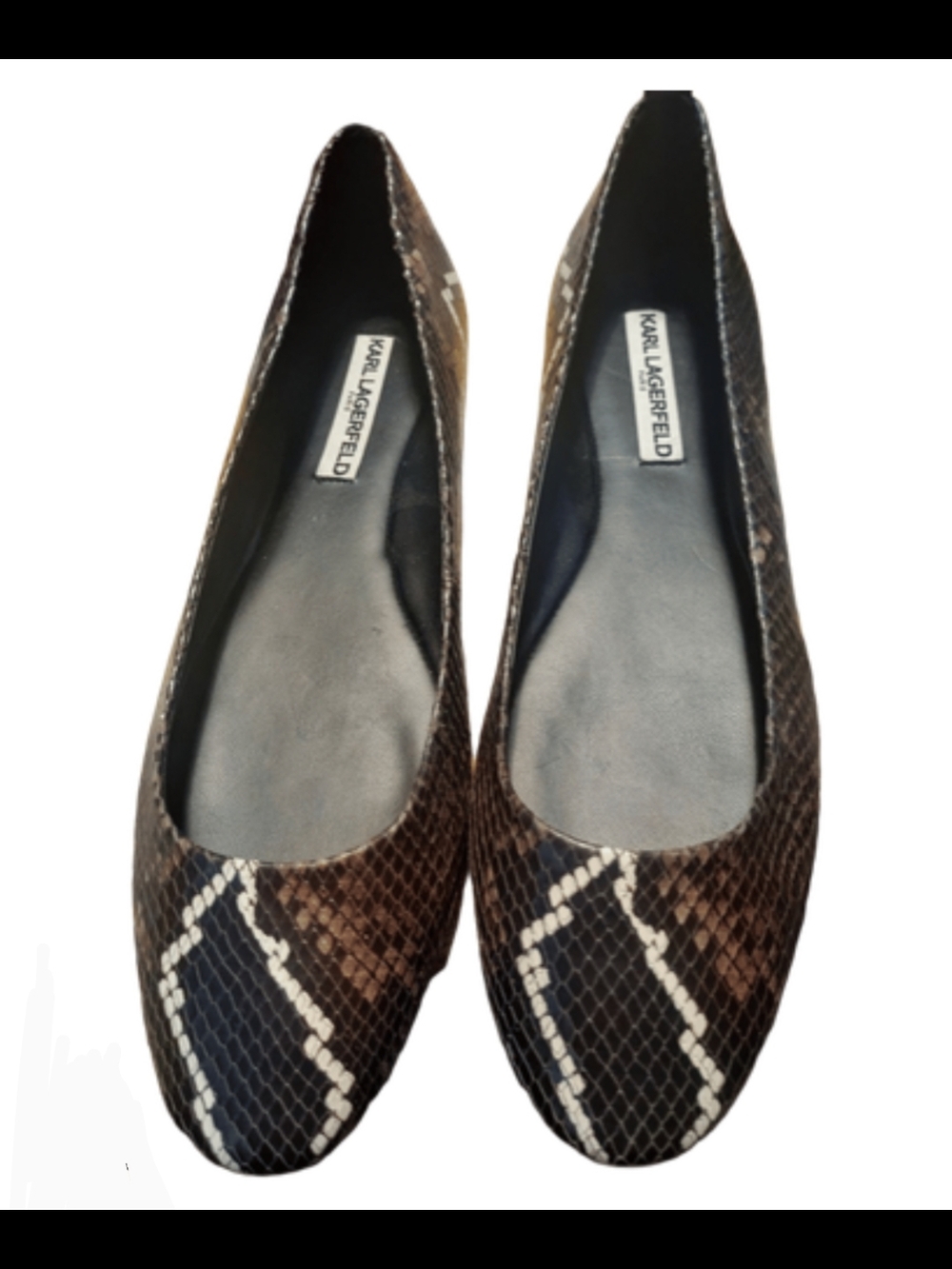 Karl Lagerfeld Brown Snake-Print Slip-On Ballet Flats